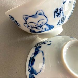 Lucky Cat & Puffer Fish Japanese Rice Bowls